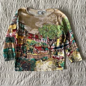 vintage scenic quarter sleeve graphic top